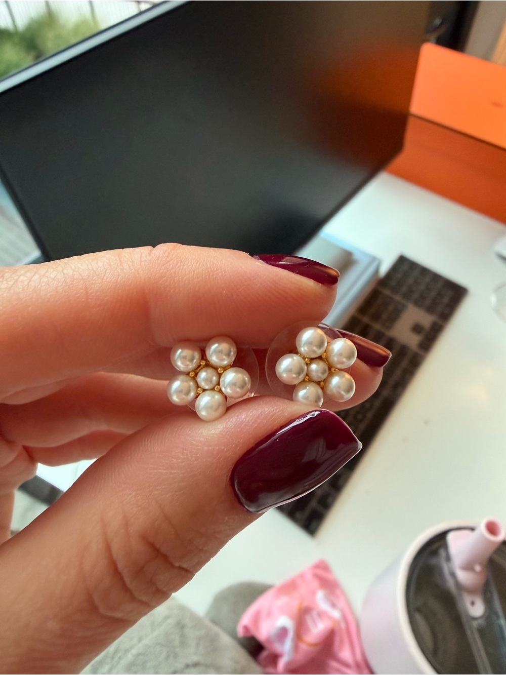Lisi Lerch - Pearl Cluster Flower Stud Earrings - Cream Pearls with Gold Accents